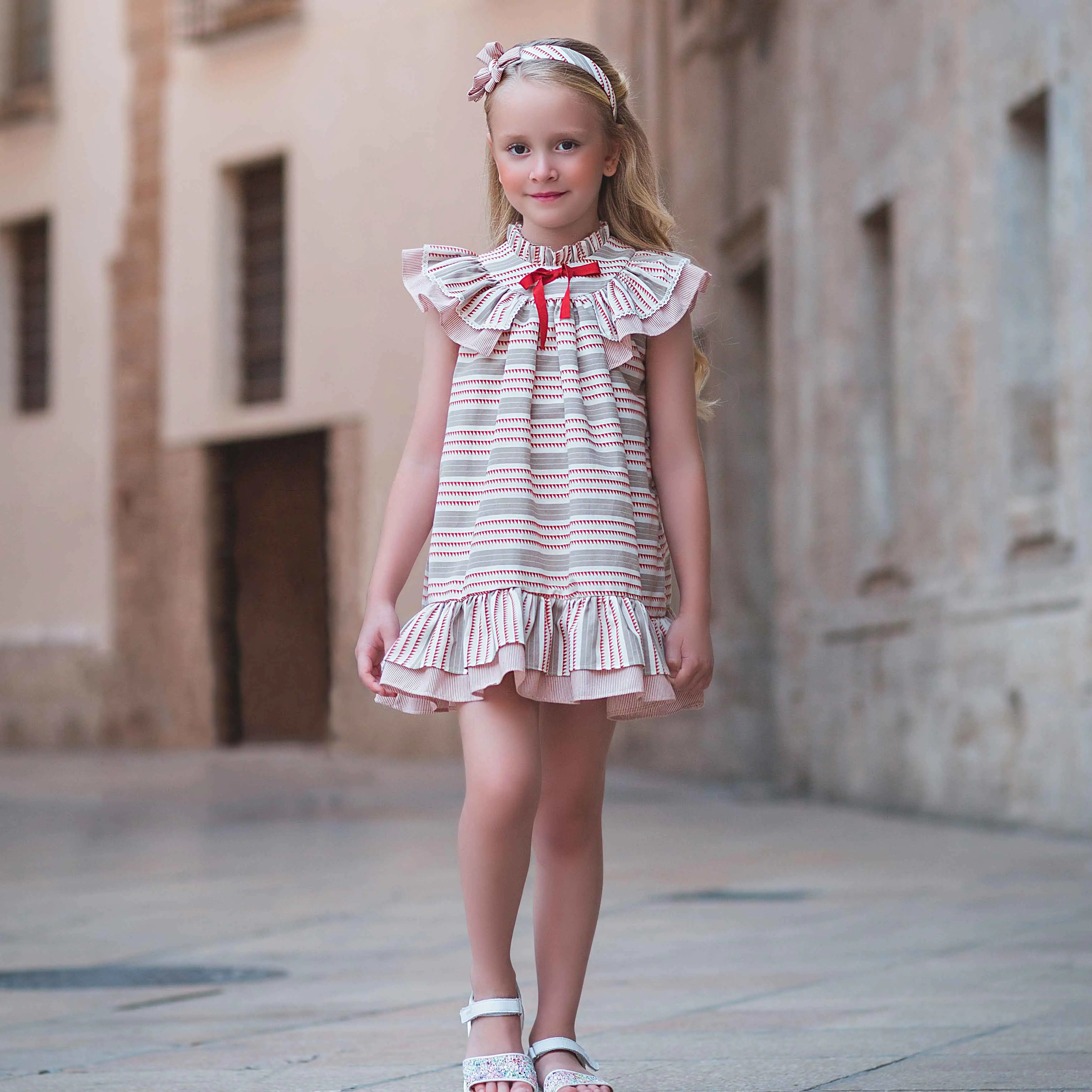 Girls Cotton Beige Dress