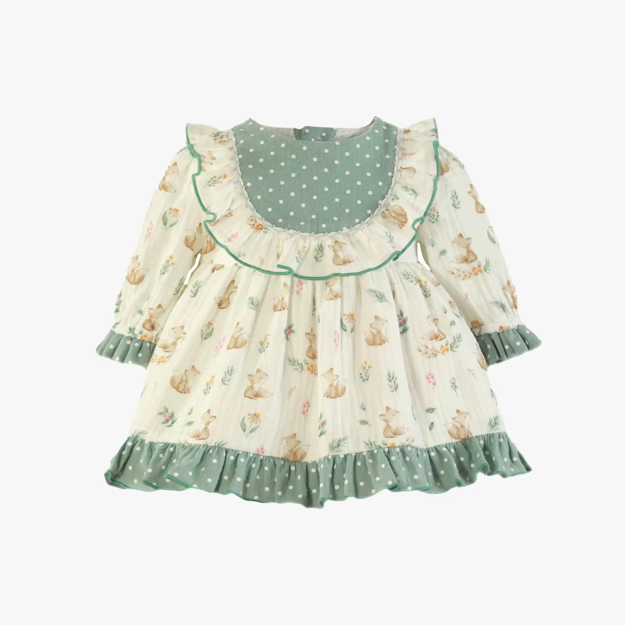 Baby Girl Ivory & Green Cotton Dress