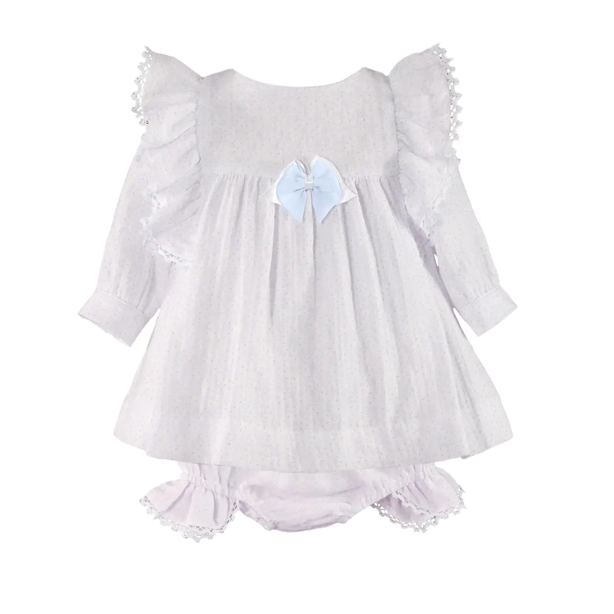 Baby Girl Light Blue Cotton Dress & Shorts Set