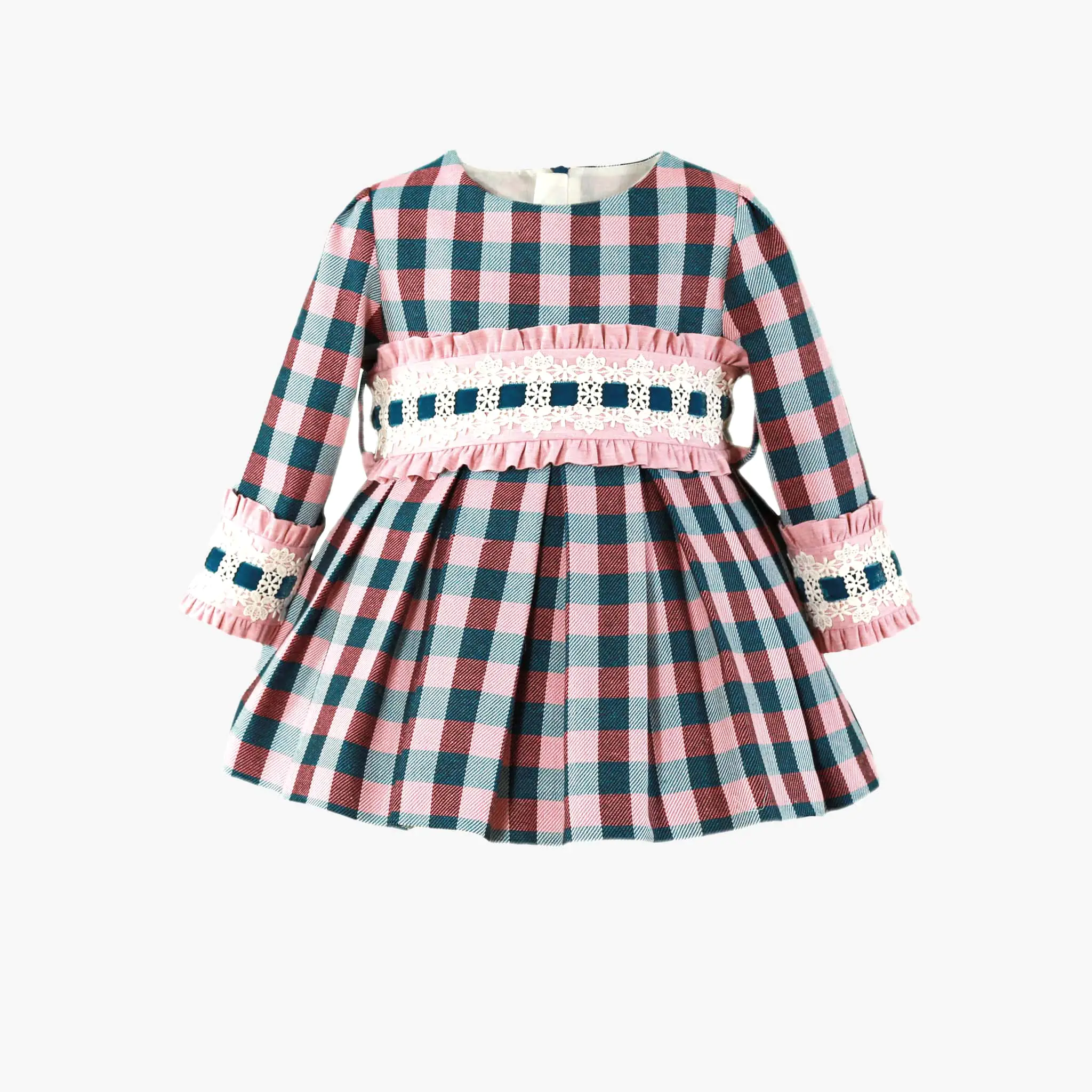 Baby Girl Pink & Blue Check Pleated Dress