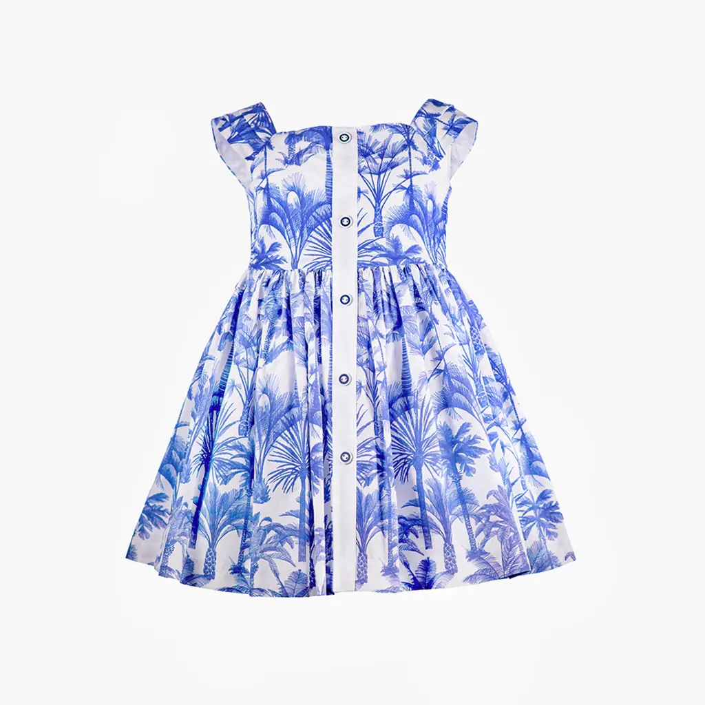 Girls Blue & White Cotton Dress