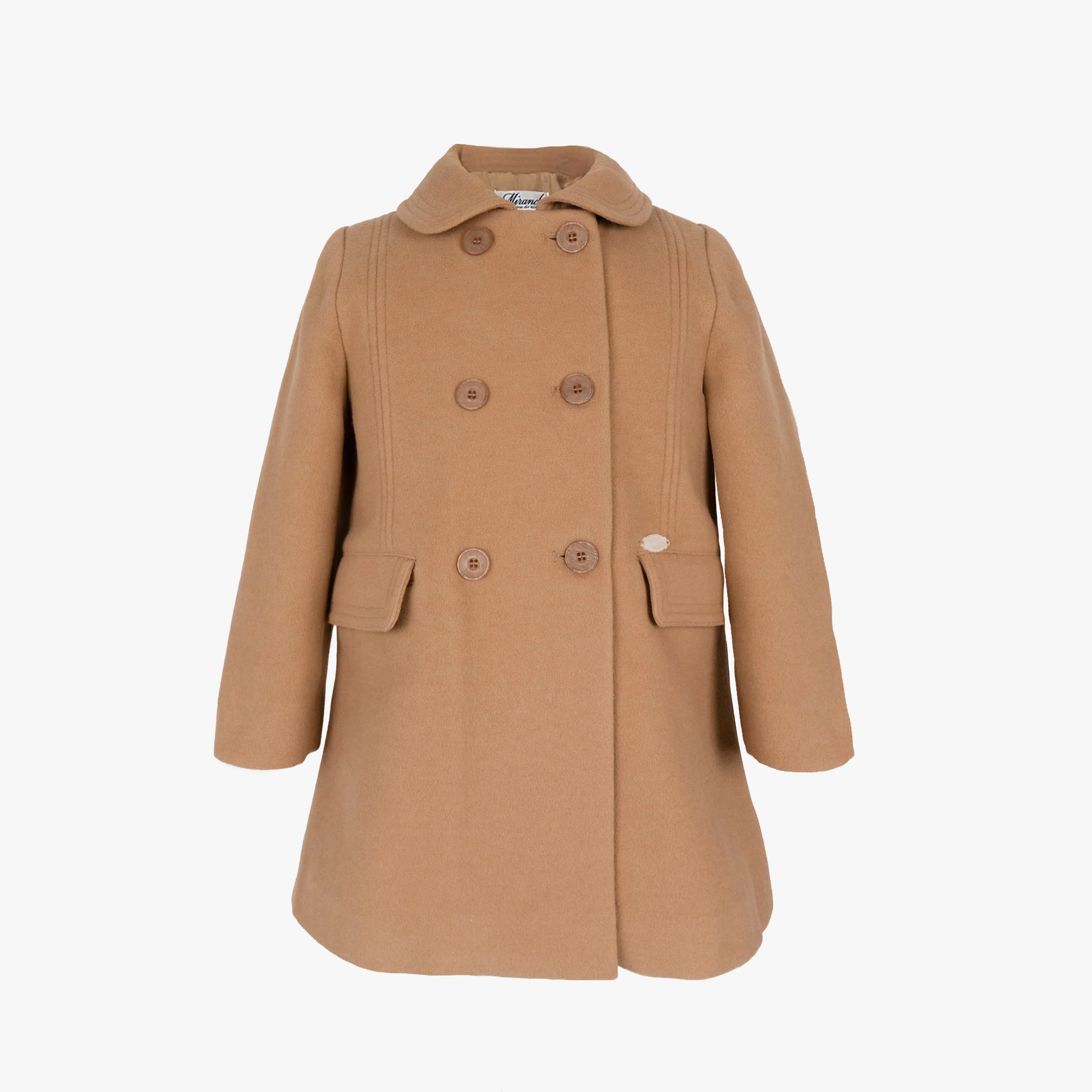 Girls Beige Felt Double-Breasted Coat