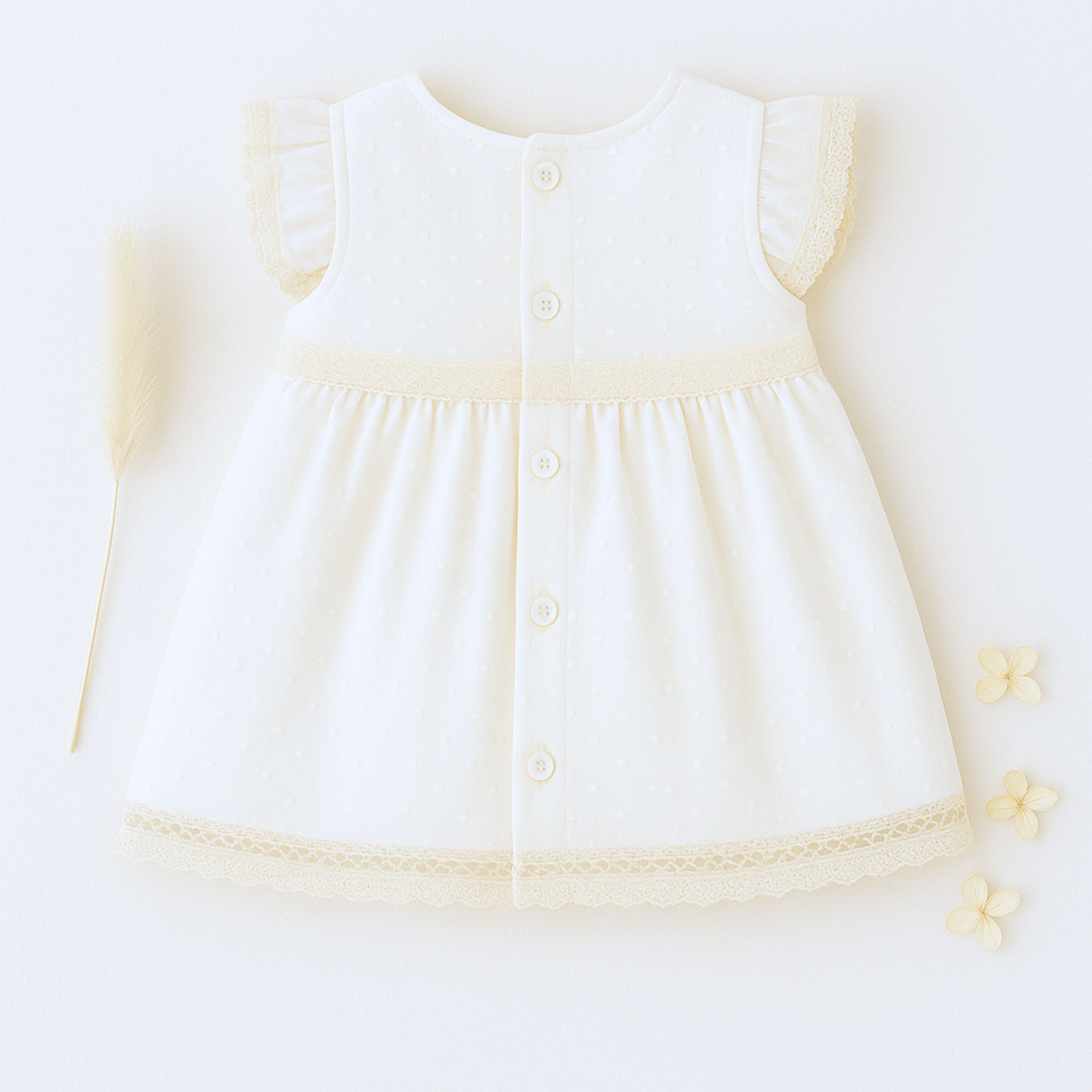 Baby Girl Short-Sleeve Ivory Dress