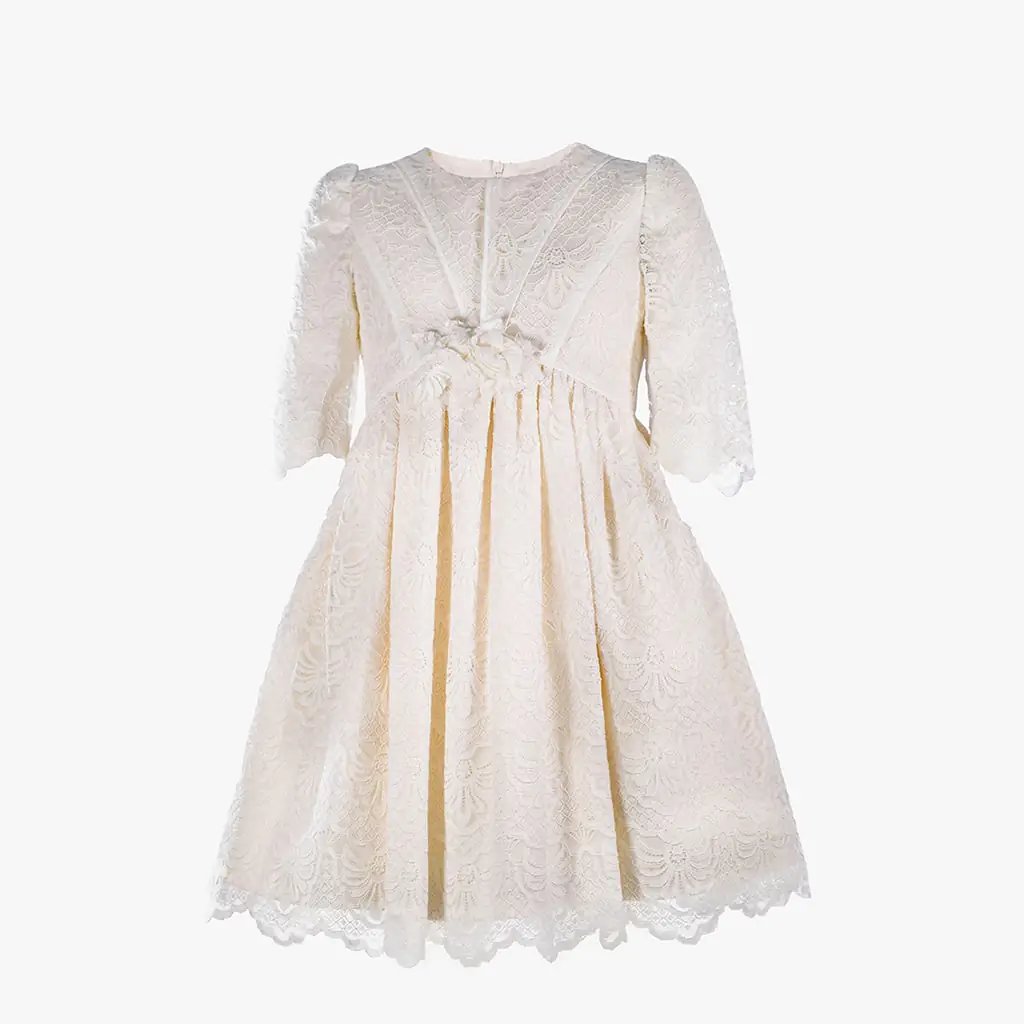 Girls Ivory Lace Floral Dress