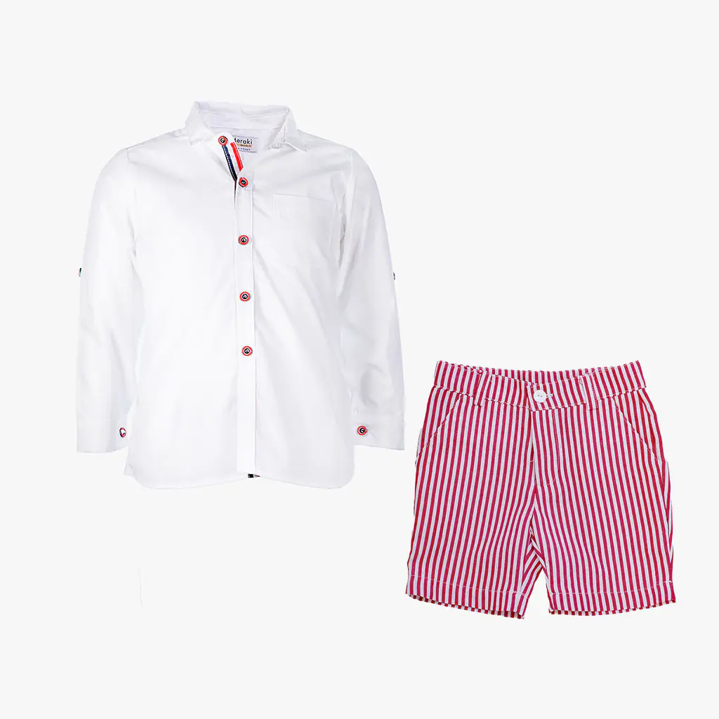 Boys White & Red Cotton Set