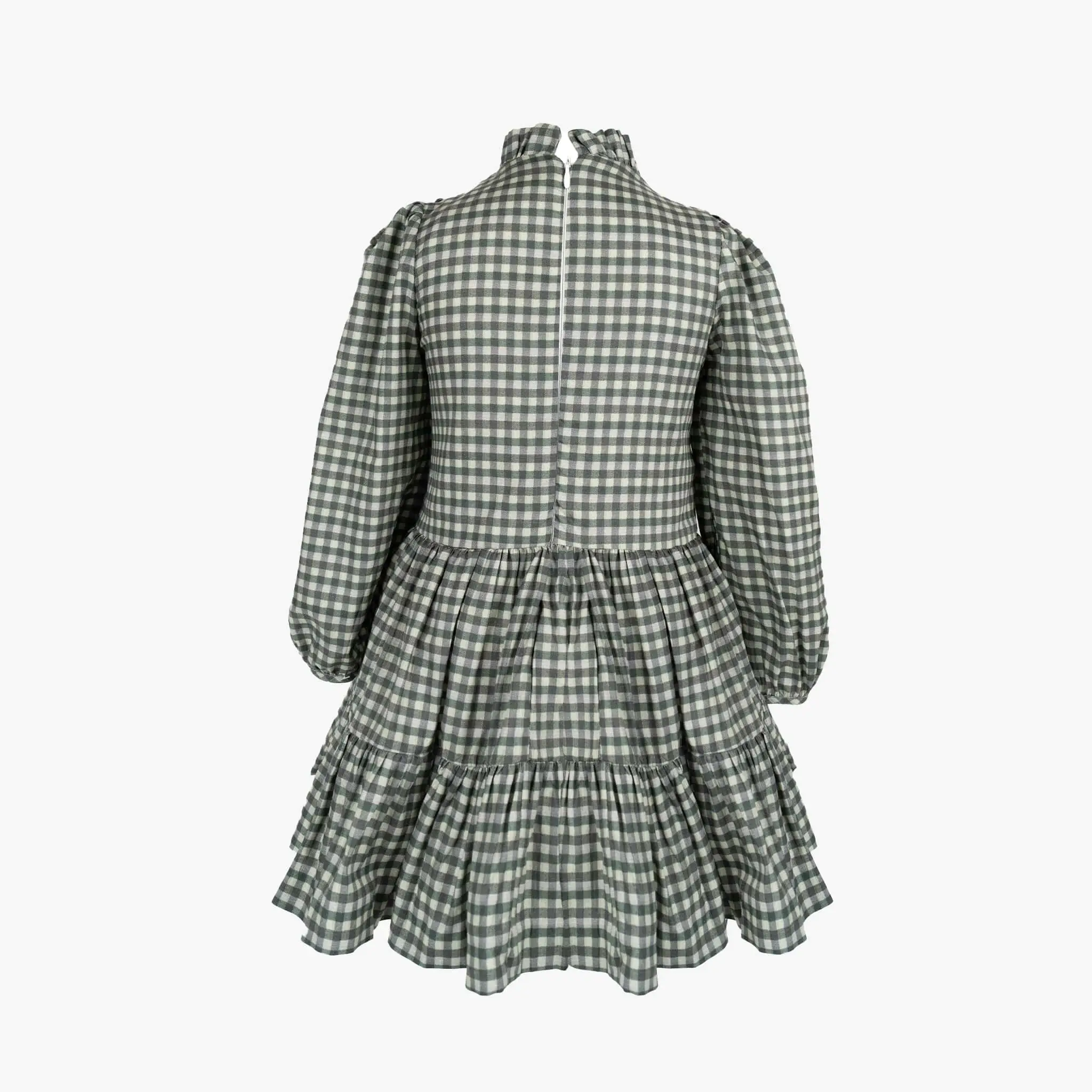 Girls Green Gingham & Pink Flower Dress