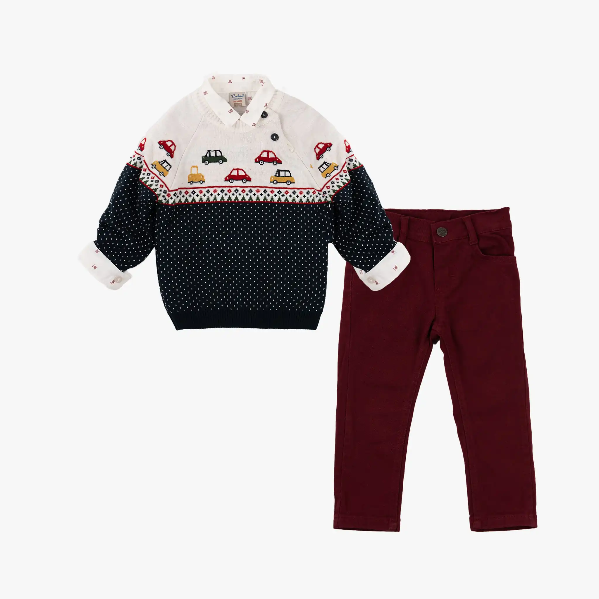 Baby Boy Navy Blue & Burgundy 3pc Set