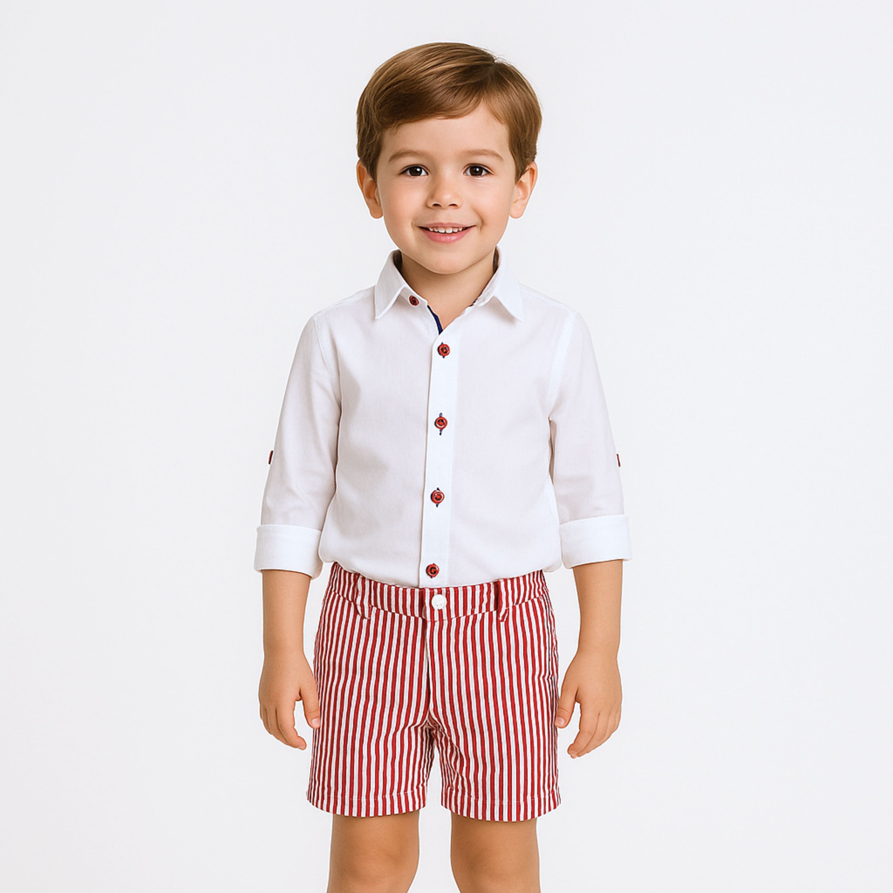 Boys White & Red Cotton Set