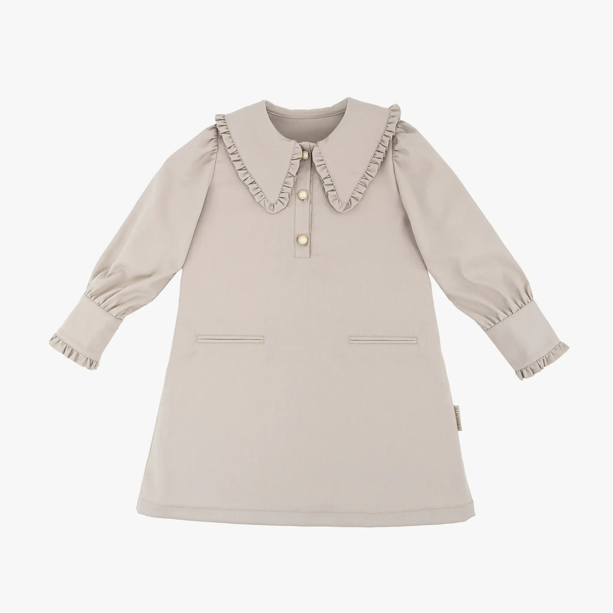 Girls Pointy Collar Beige Dress