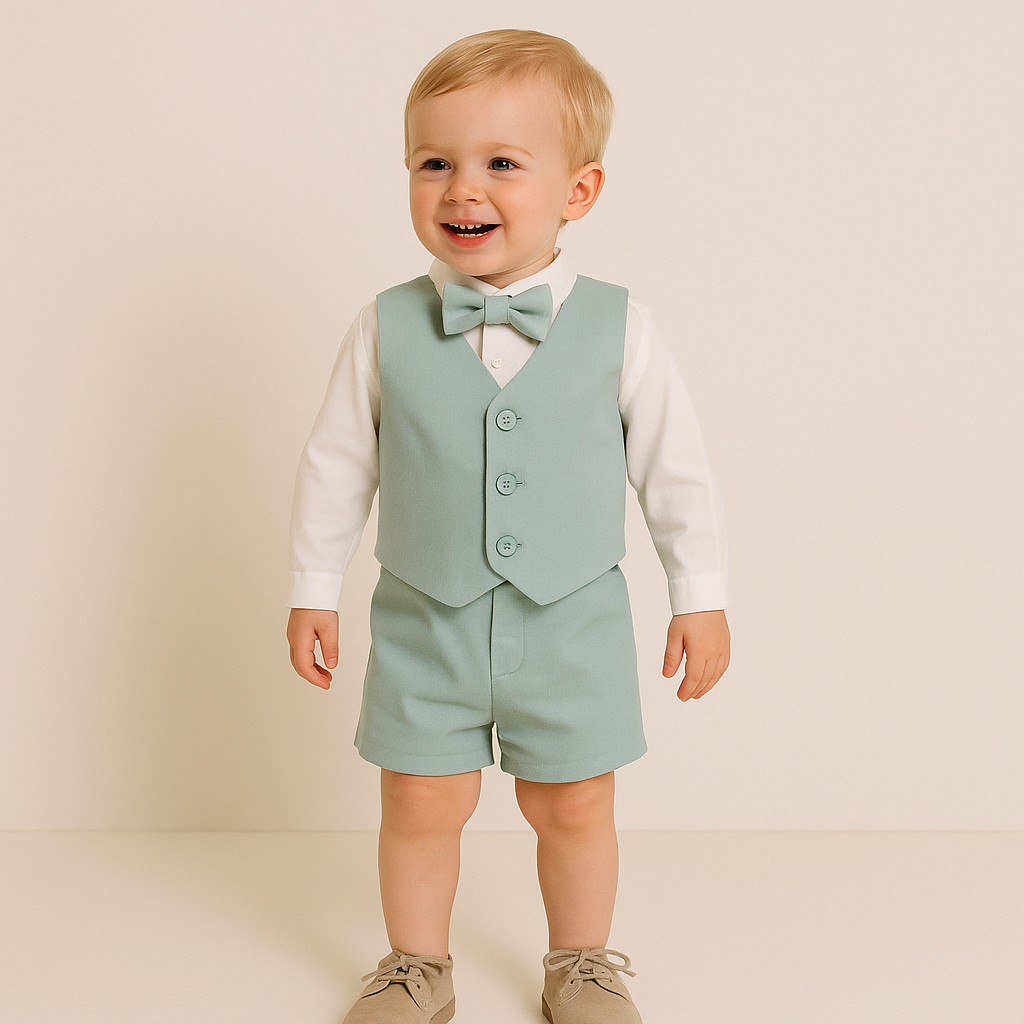 Boys Aqua Green Cotton and Linen Set