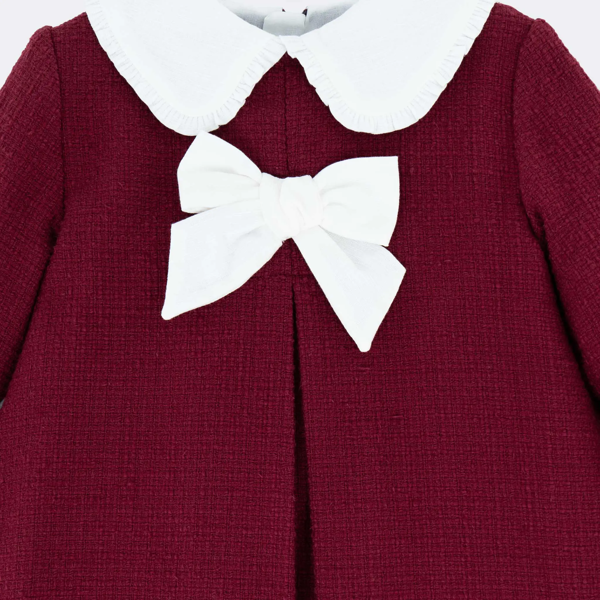 Baby Girls Burgundy Cotton Tweed Bow Dress
