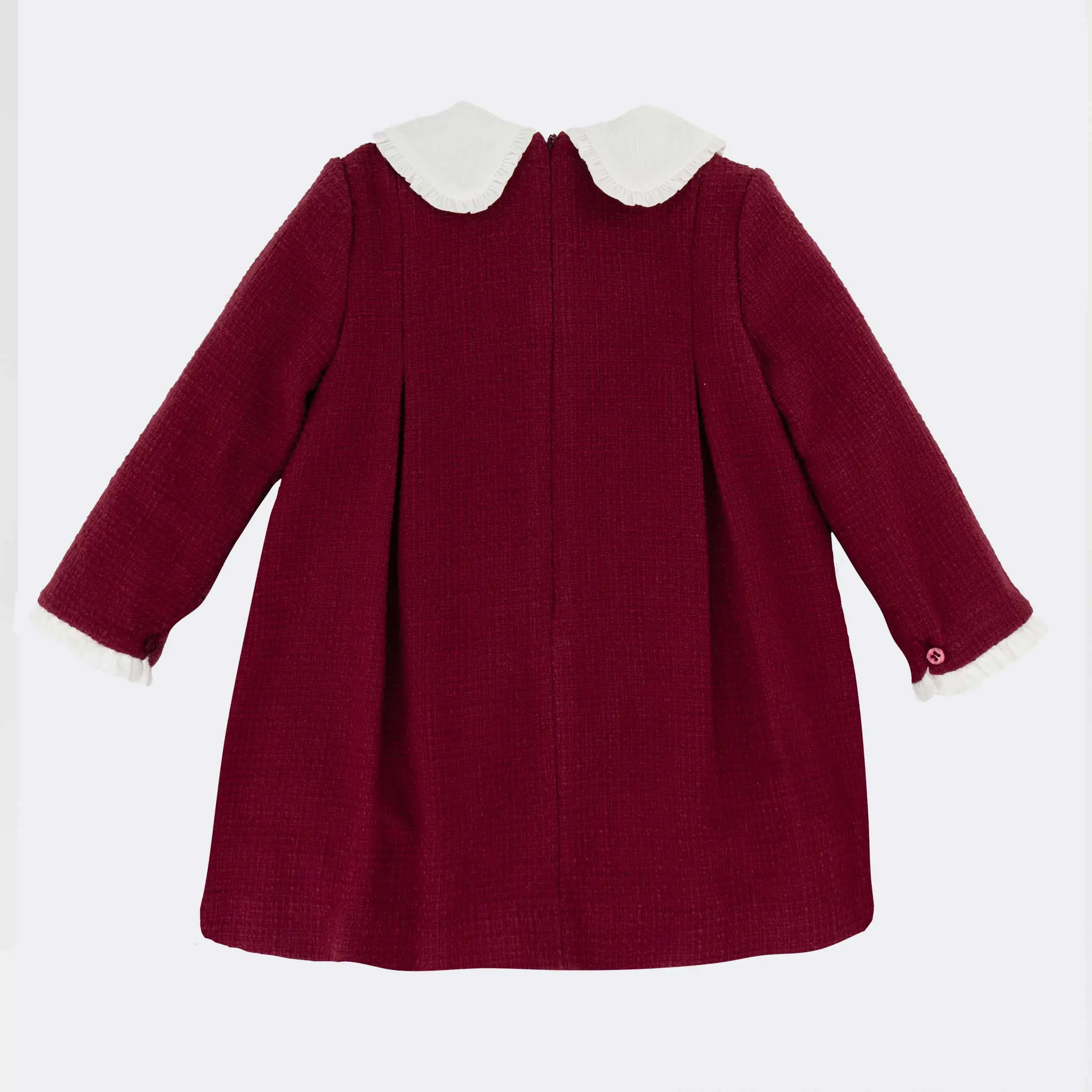 Baby Girls Burgundy Cotton Tweed Bow Dress