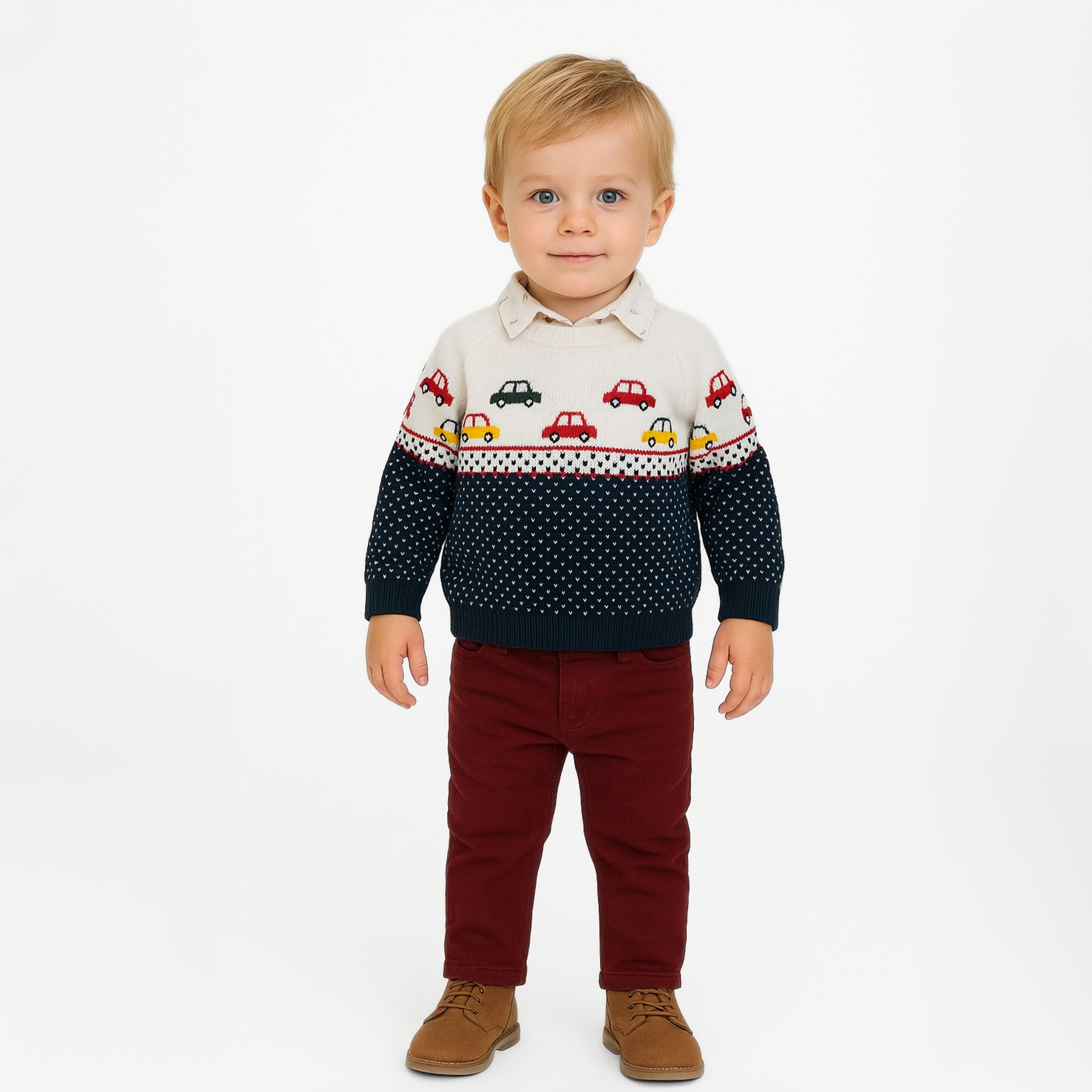 Baby Boy Navy Blue & Burgundy 3pc Set