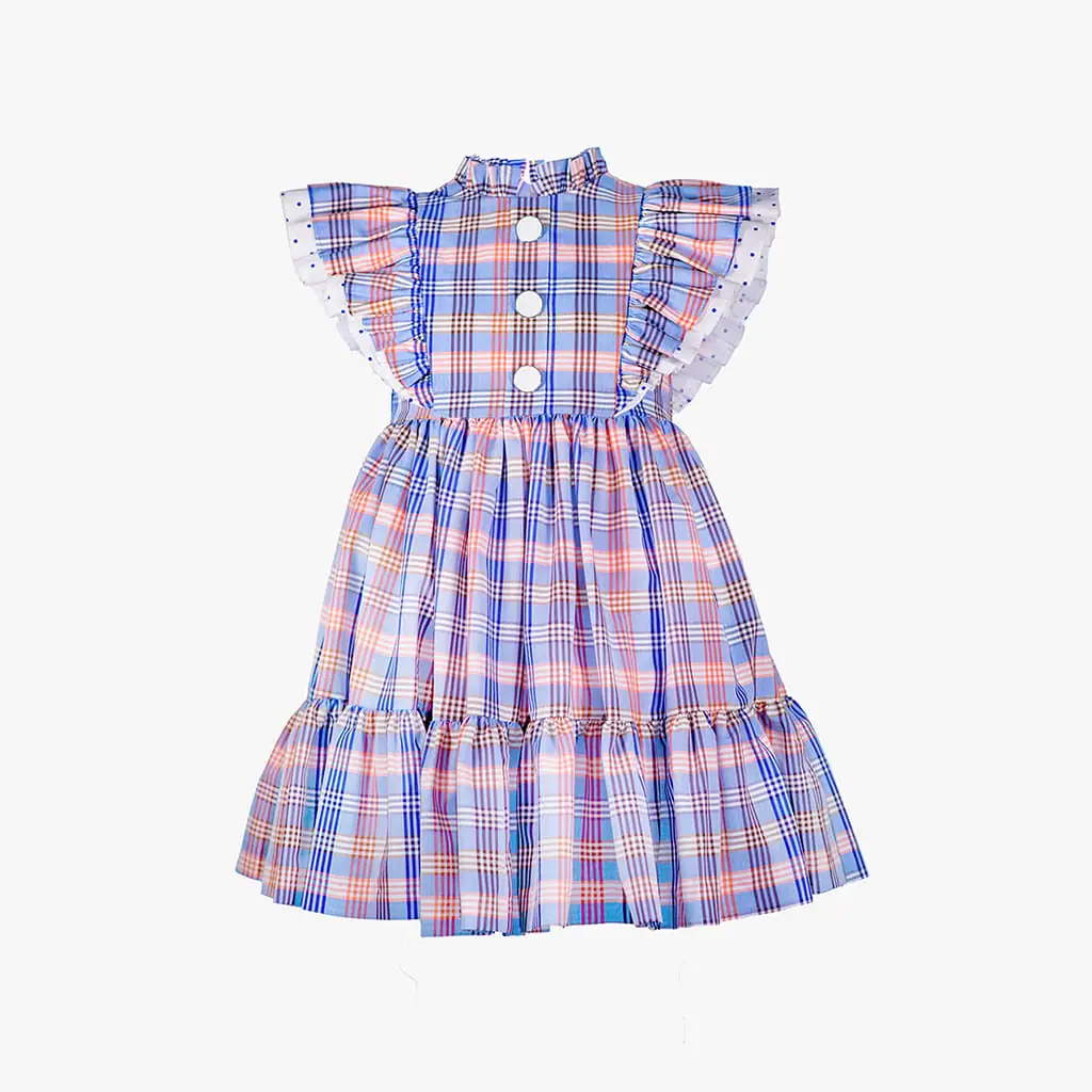 Girls Red & Blue Cotton Dress