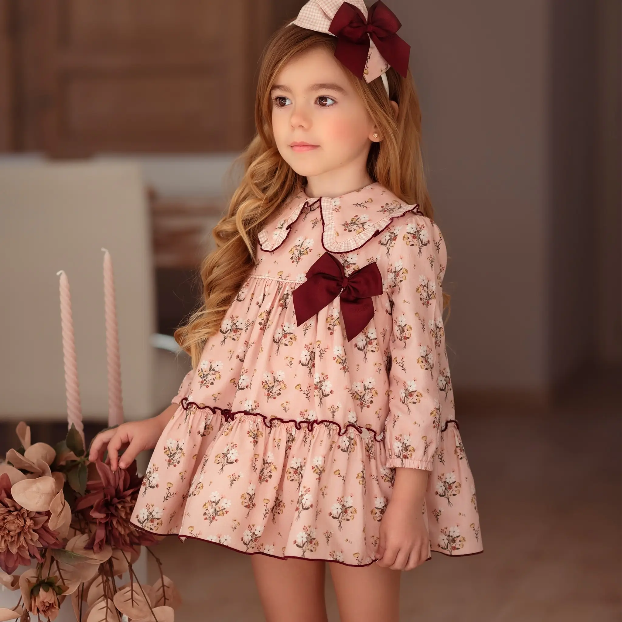 Girls Pink Floral Ruffle Dress