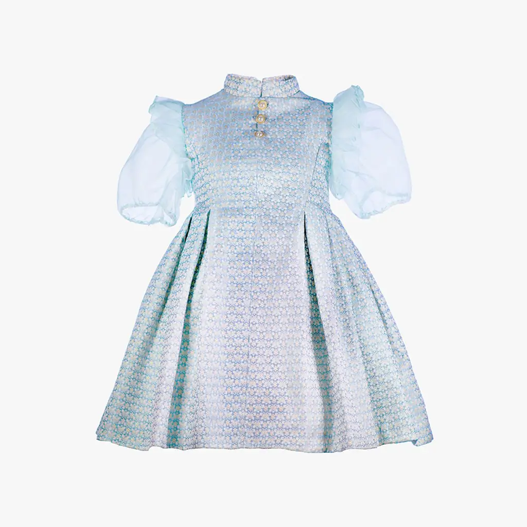 Girls Pale Blue Jacquard Dress