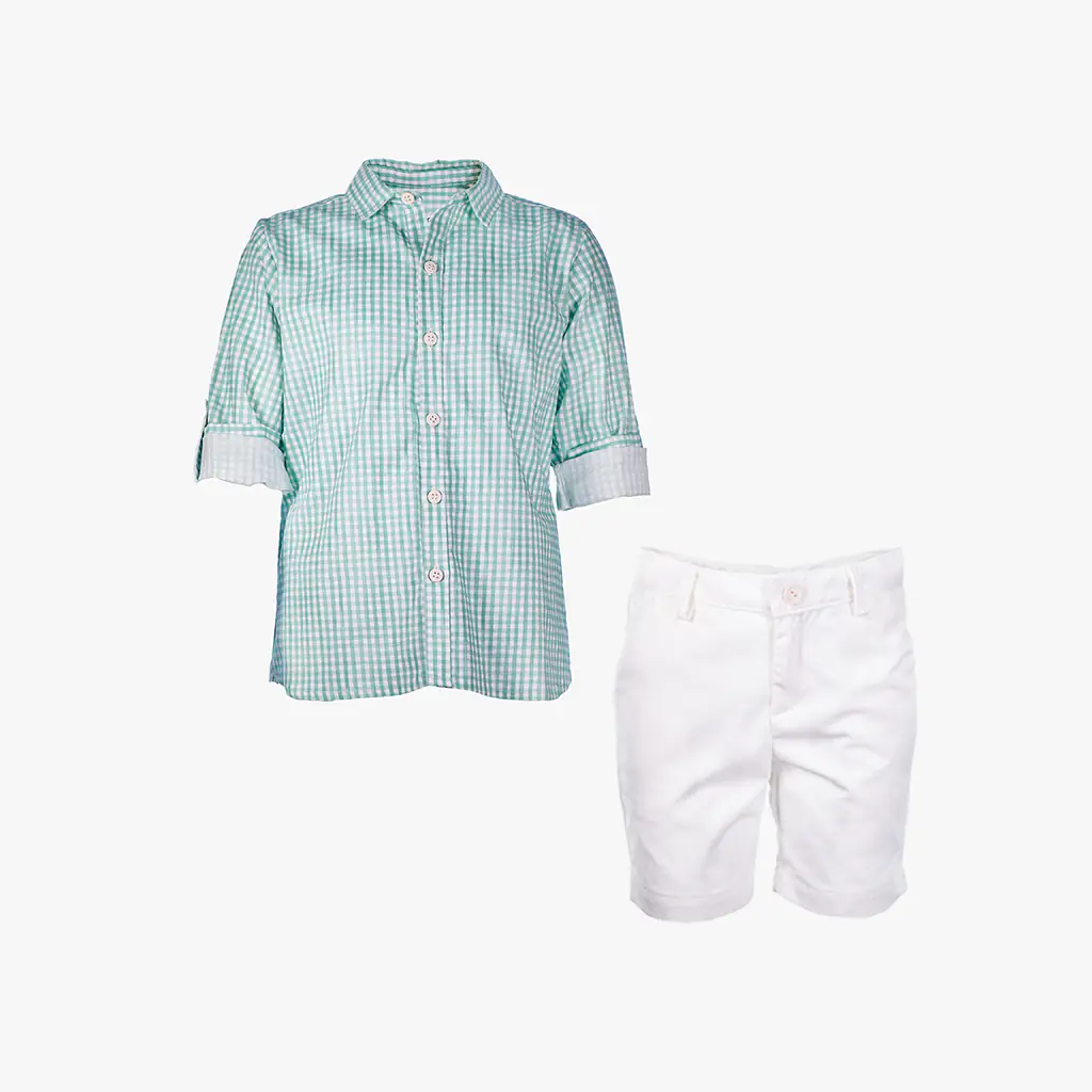 Boys Green & White Cotton Set