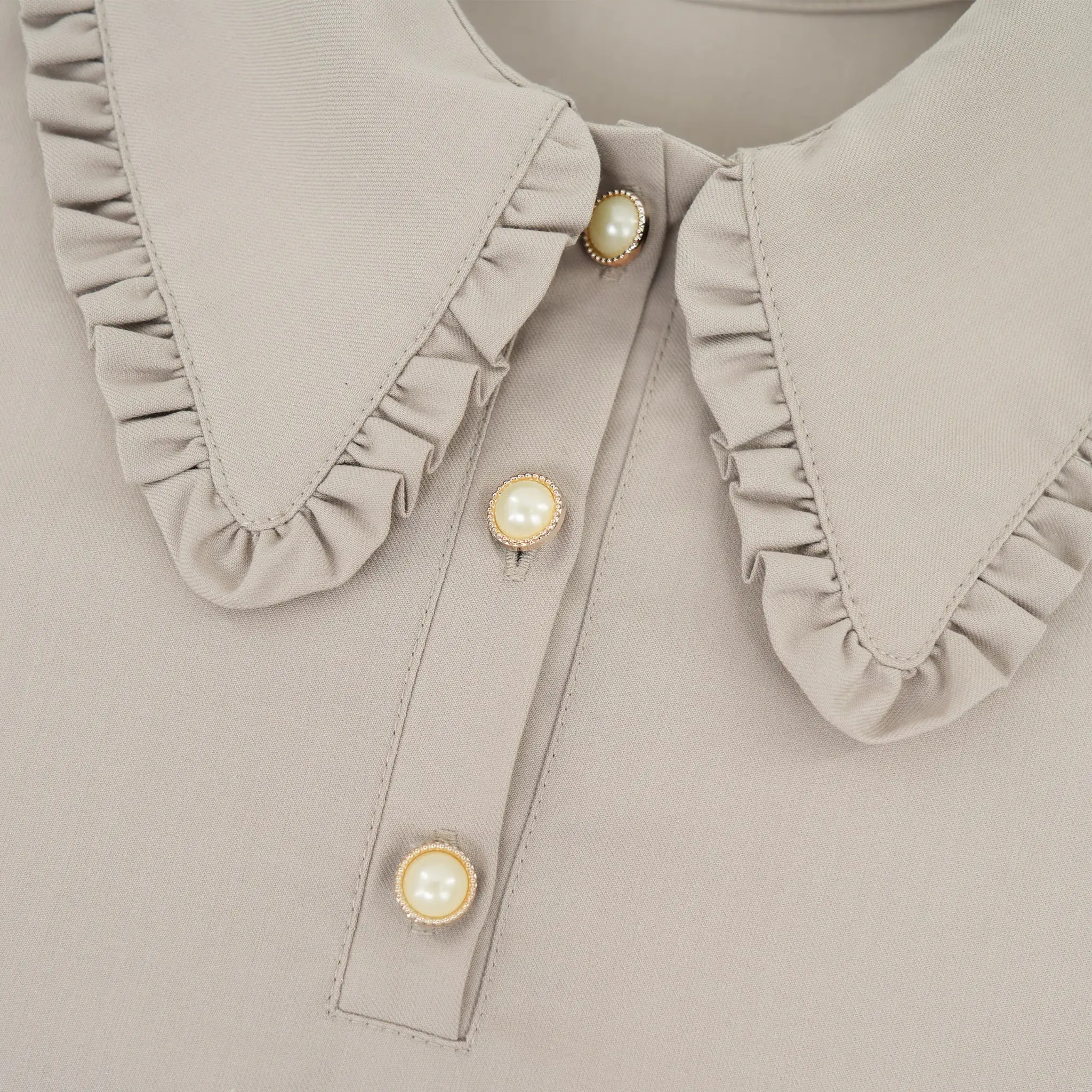 Girls Pointy Collar Beige Dress