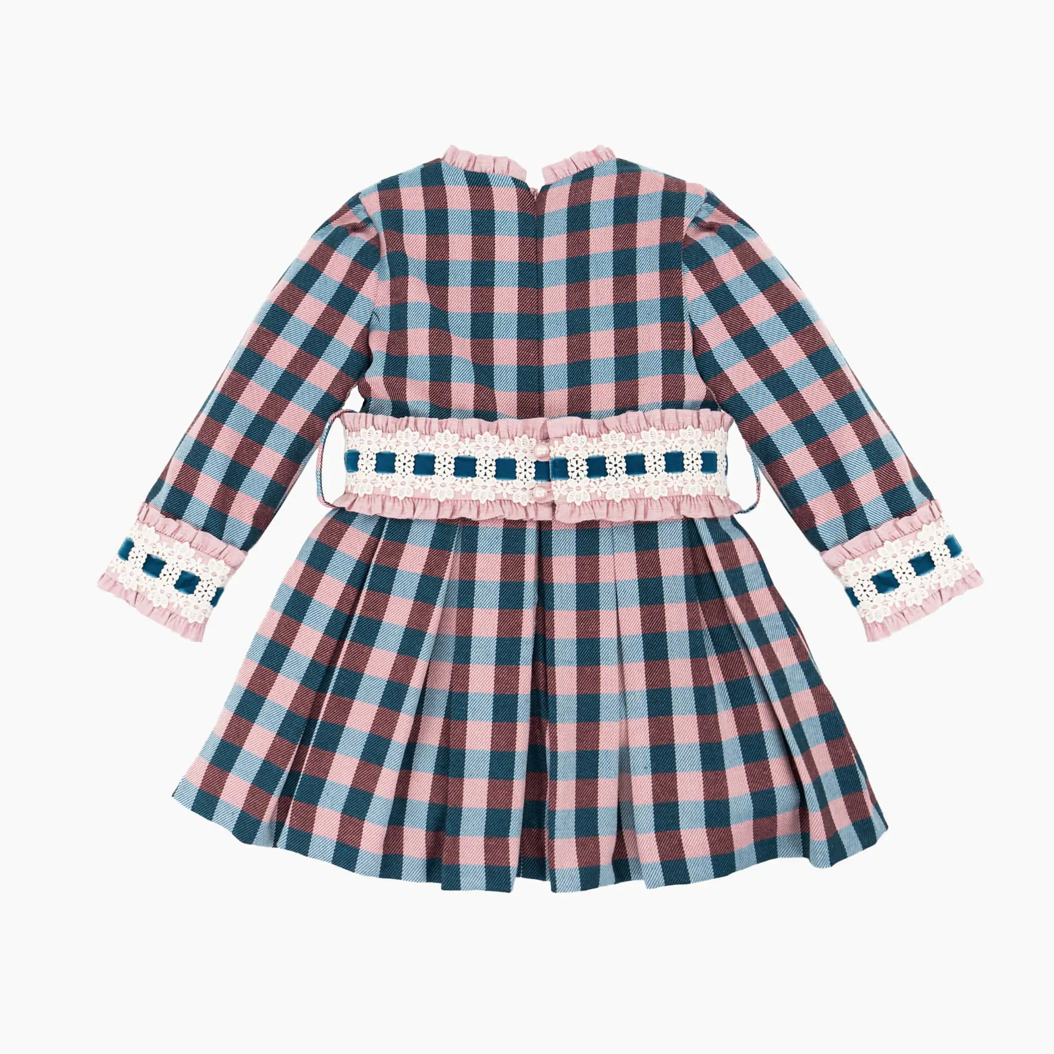 Girls Pink & Blue Check Pleated Dress
