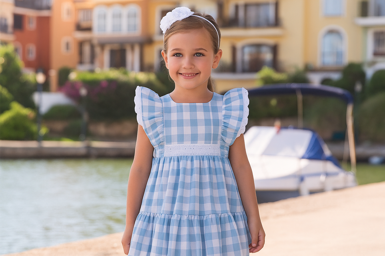 Girls Light Blue & White Cotton Dress