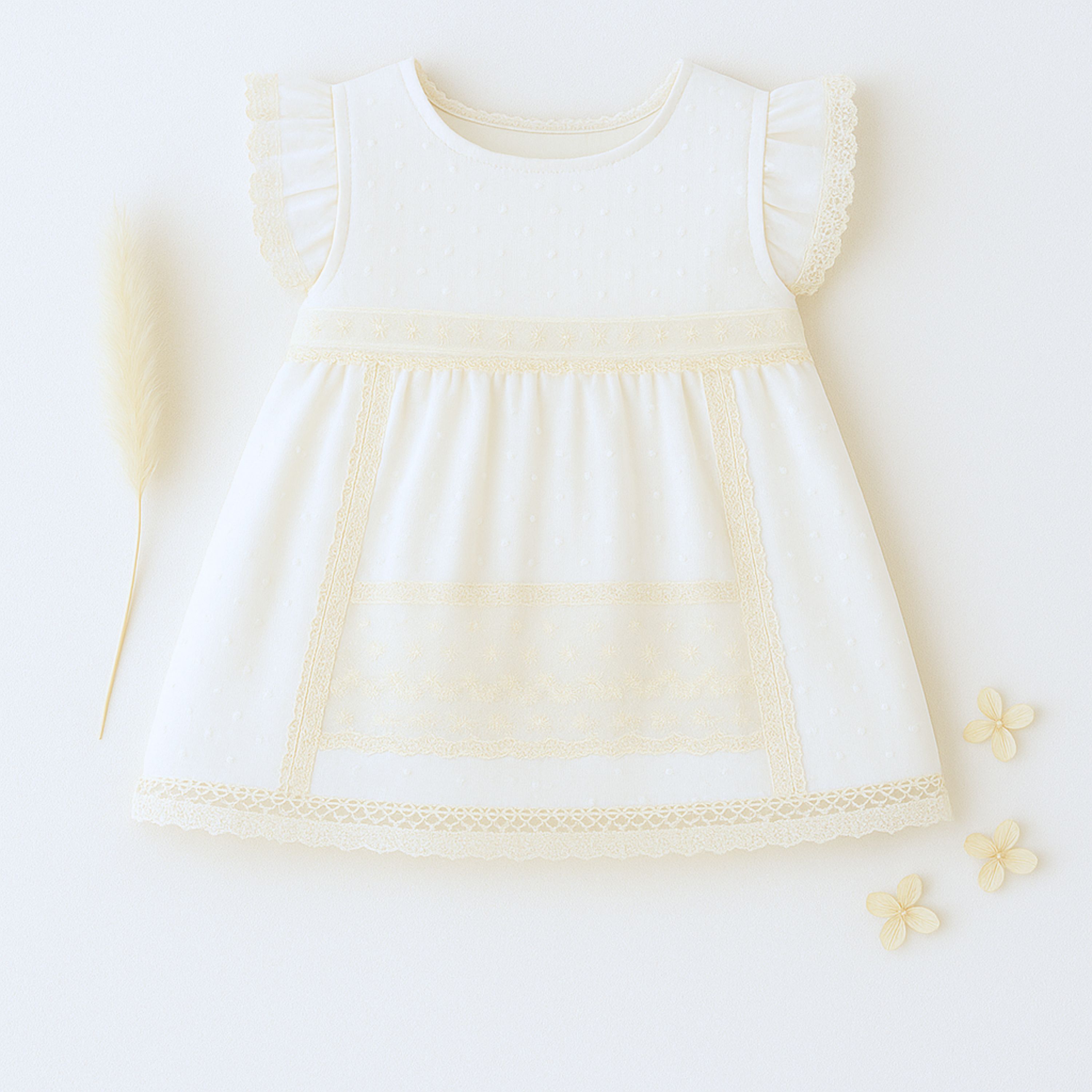 Baby Girl Short-Sleeve Ivory  Dress