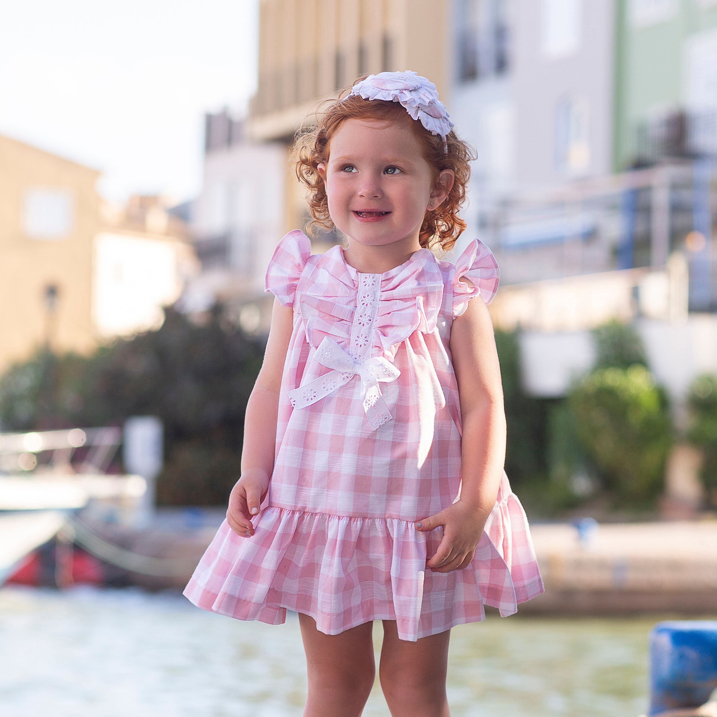 Girls Pink & White Bow Dress
