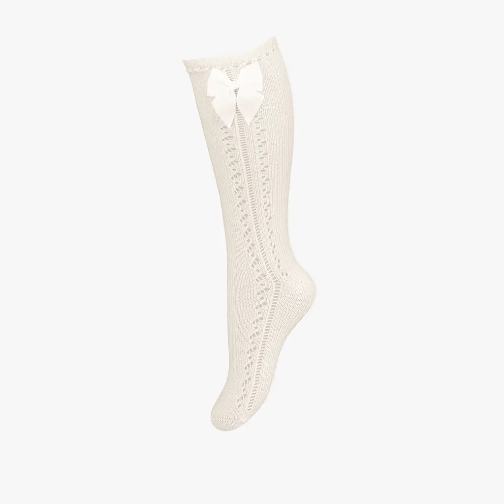 Girl Grosgrain Bow Socks - Ivory