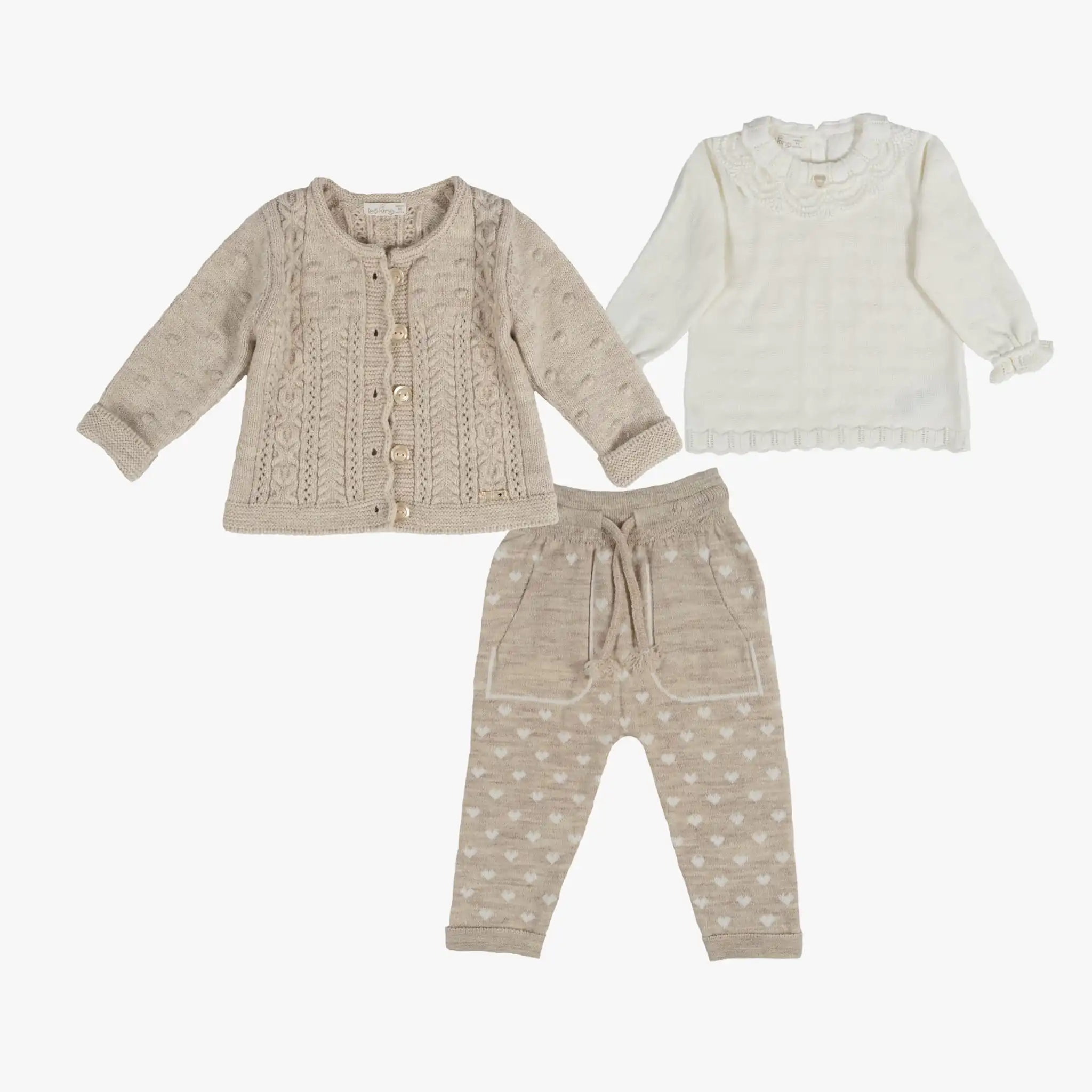 Baby Girls Beige 3-pc Wool Set