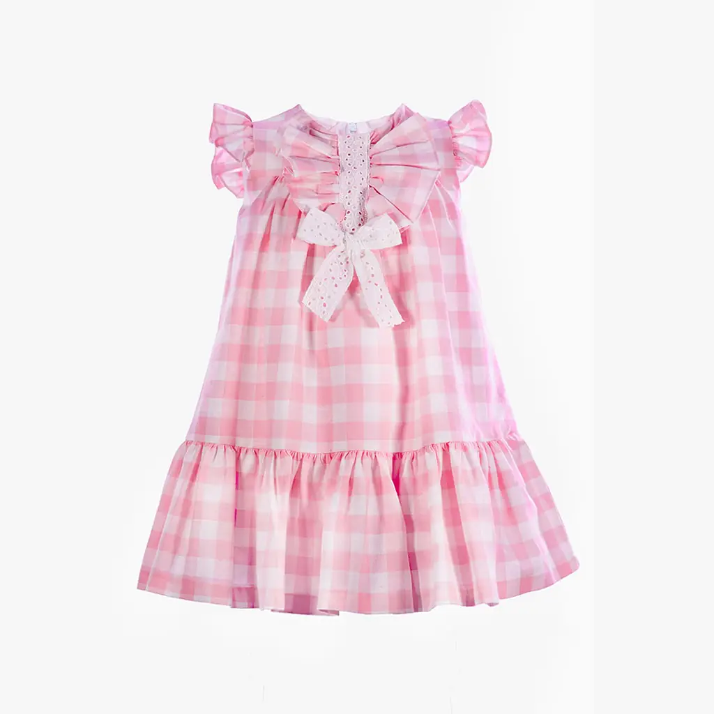 Girls Pink & White Bow Dress