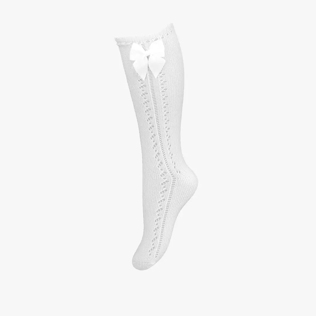 Girl Grosgrain Bow Socks - White