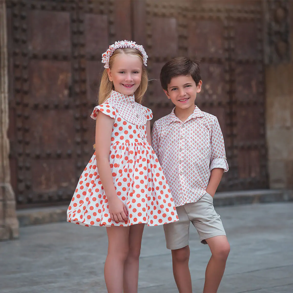 DavaCollection - Boys Ivory, Red Cotton Shirt and Shorts Set