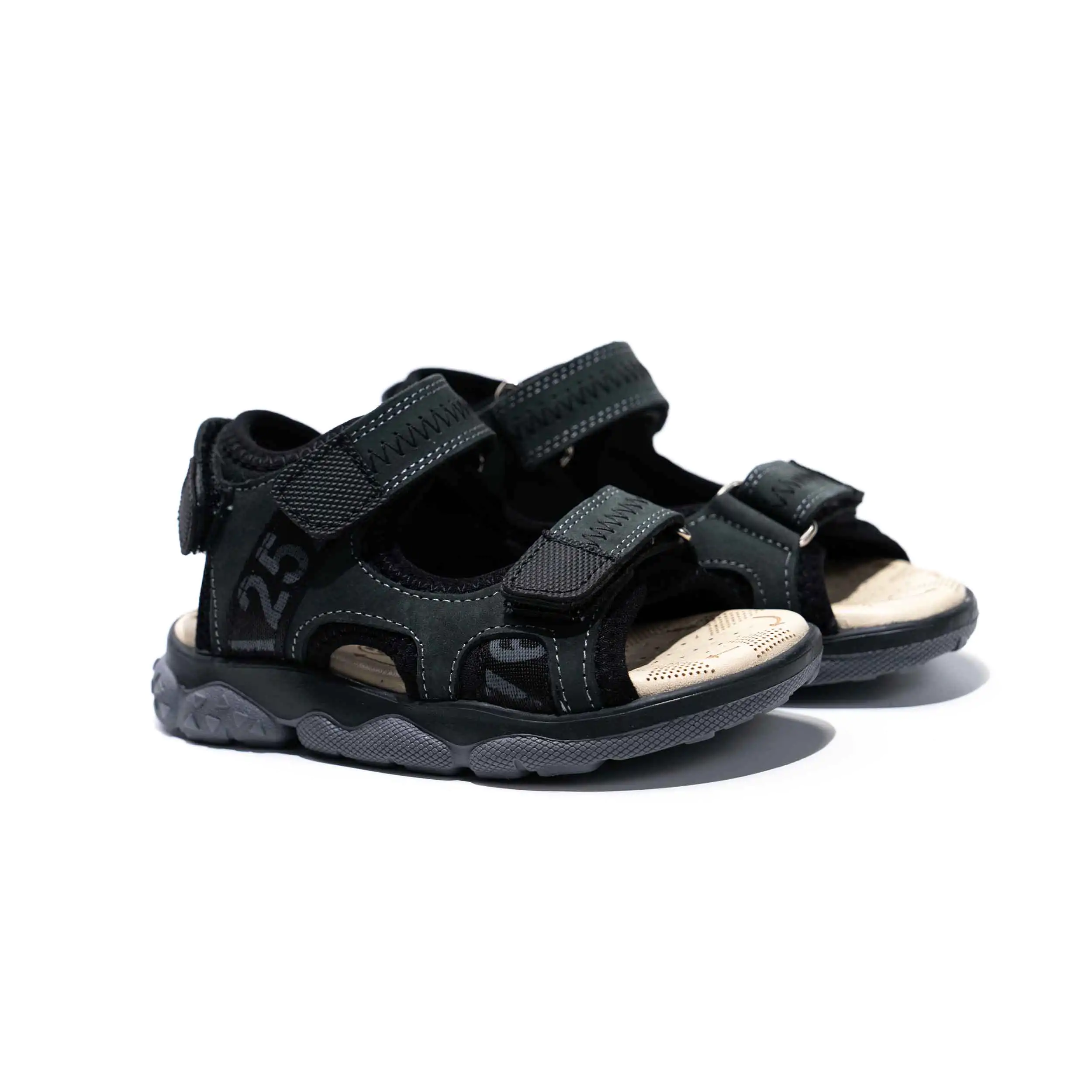 Boys Black Leather Sandals