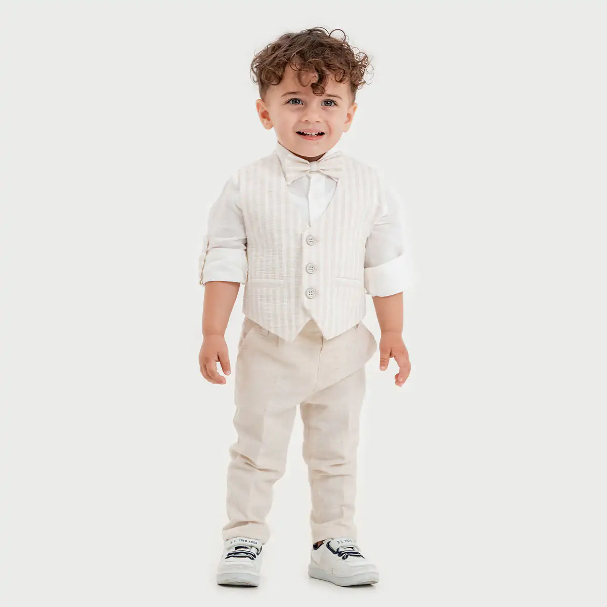 Baby Boy 3pcs White and Ivory Cotton Pants Set