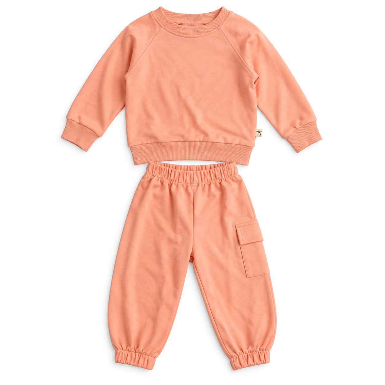 Girls Peach Cotton Tracksuit Set
