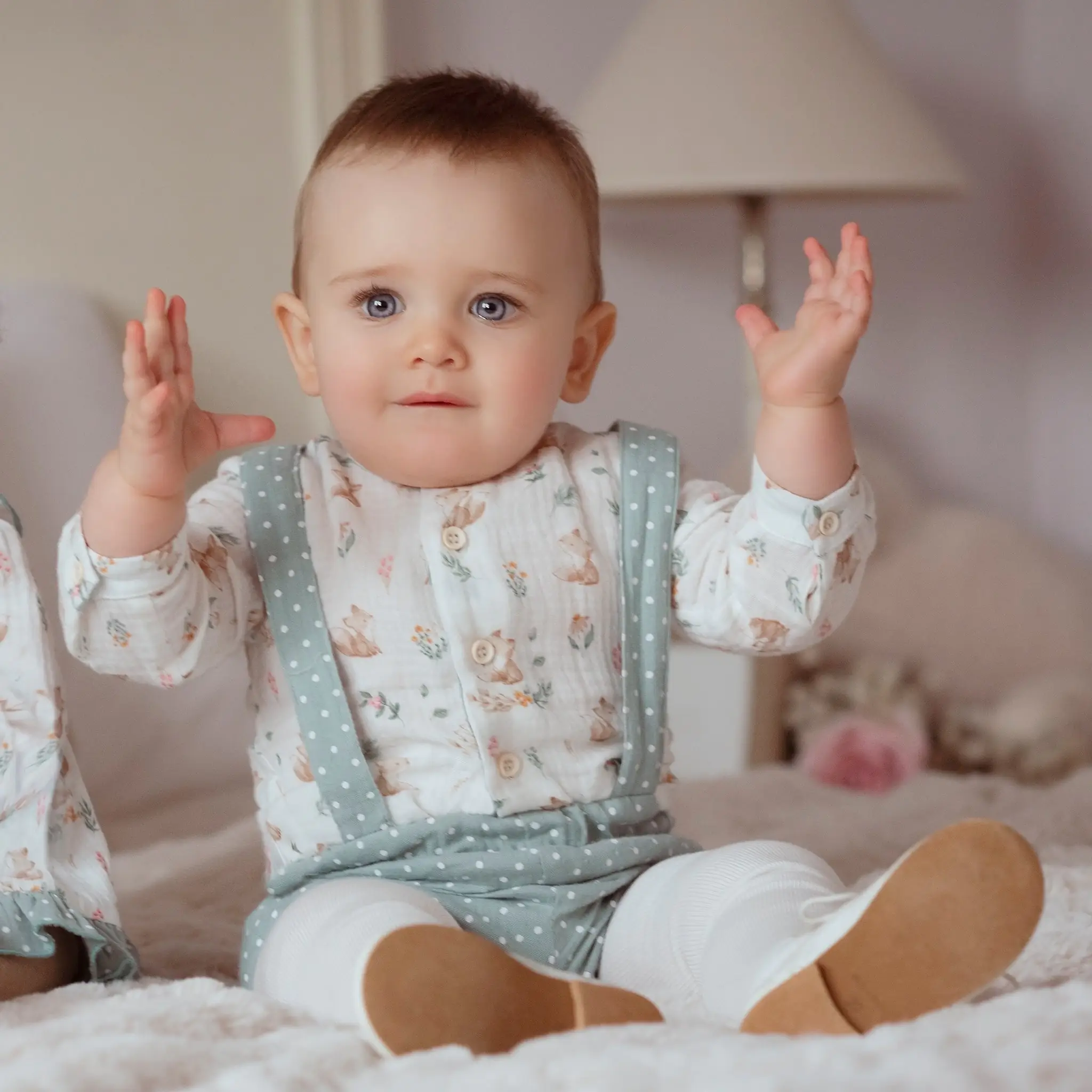 Baby Boy Ivory & Green Cotton Set