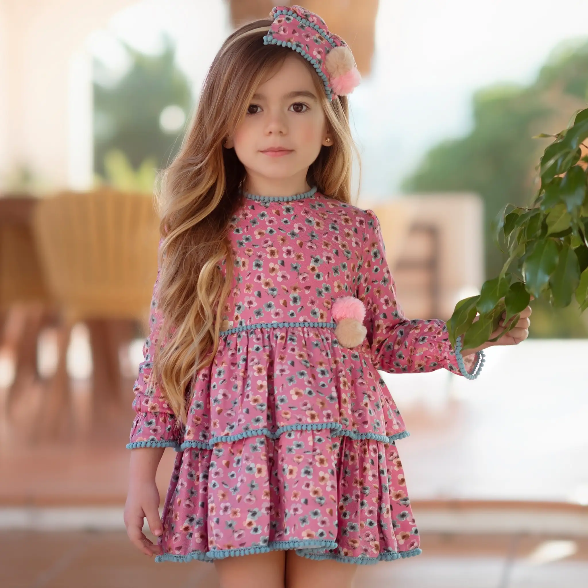 Girls Pink & Blue Floral Dress