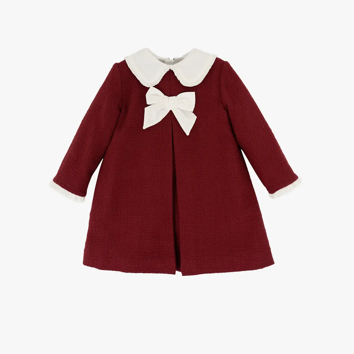 Baby Girls Burgundy Cotton Tweed Bow Dress