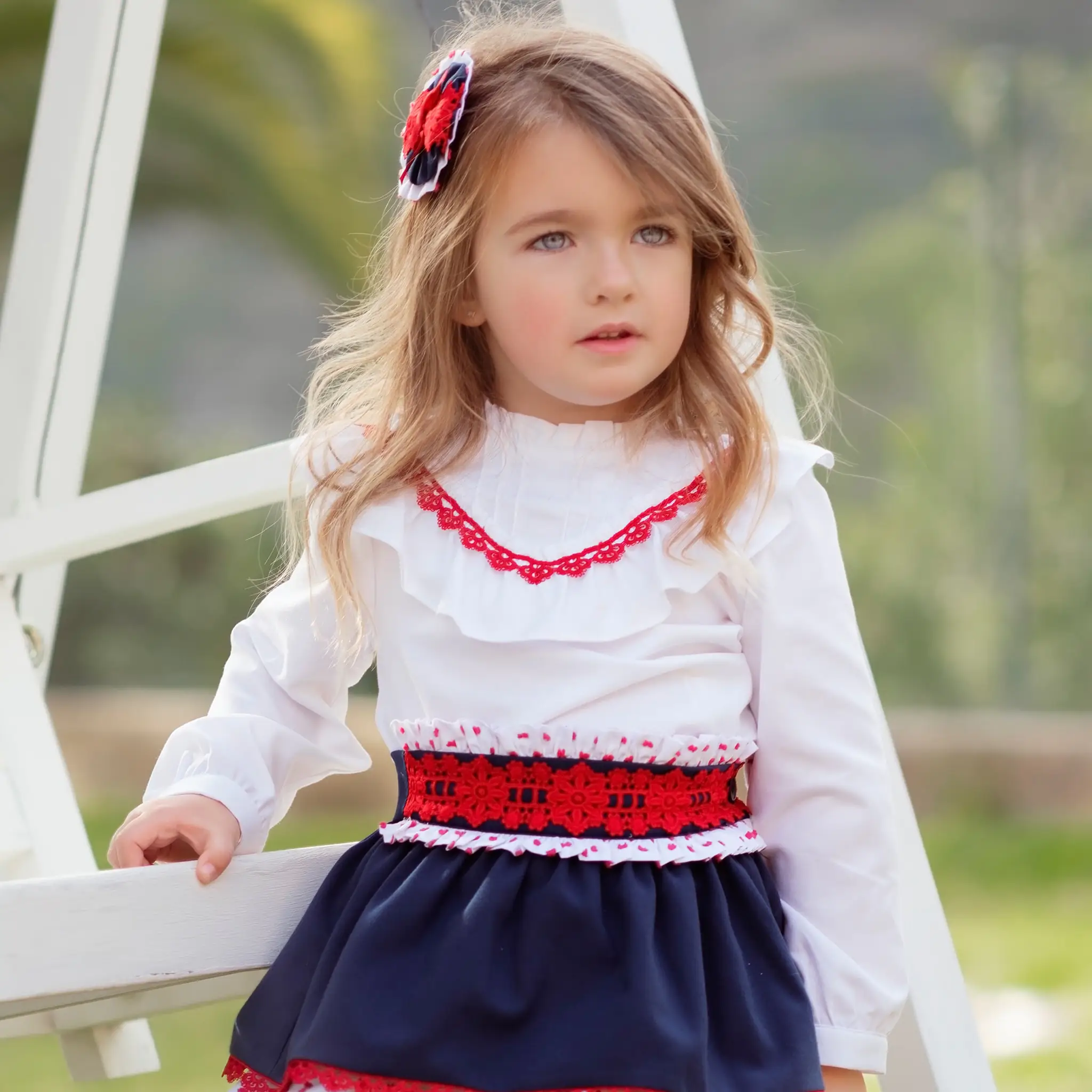 Girls White & Red Ruffle Shirt