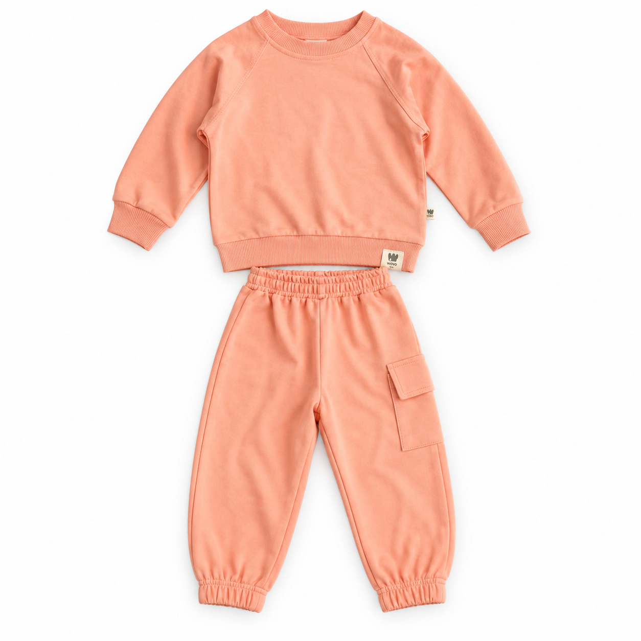 Girls Peach Cotton Tracksuit Set