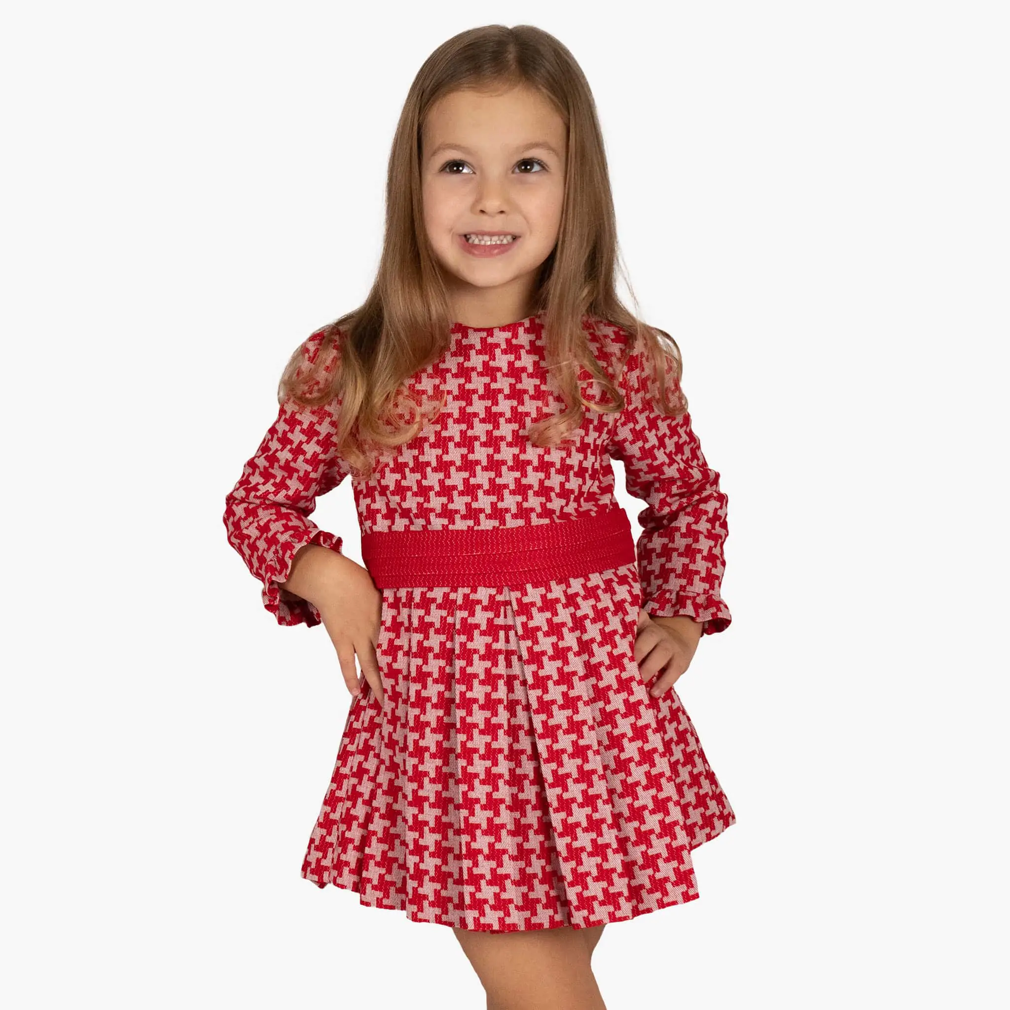 Girls Red Houndstooth Dress